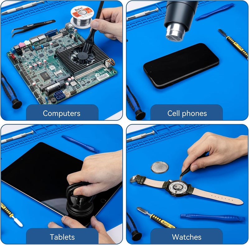 Kaisi Extra Large Soldering Mat, 27.6''x15.7'' Oversized 932°F Heat Resistant Silicone Solder Mat, Large Repair Workbench Pad for Electronics Phone Watch Laptop Repair, BGA Soldering Iron - Blue - Image 5